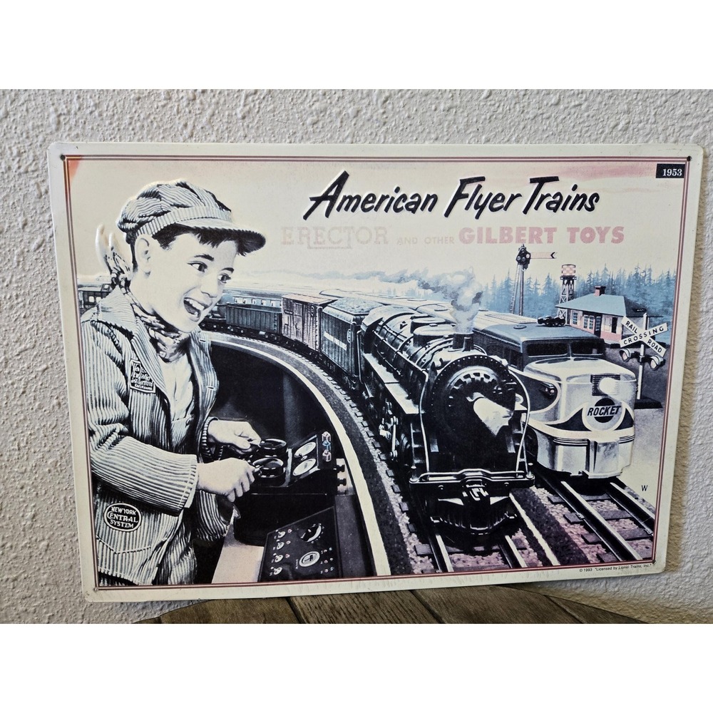 Tin Metal Sign American Flyer Trains & Gilbert Toys Vintage Advertising 16x12